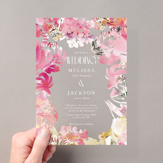 Faire-part de mariage Fleur aquarelle rose et blus (In situ (ordinateur de poche))