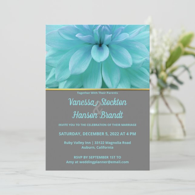 Faire-part de mariage Fleur Bleue Moderne (Debout devant)