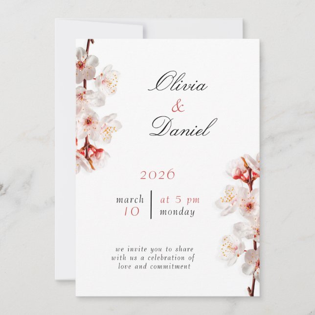 Faire-part de mariage Fleur de Blush Douce (Devant)