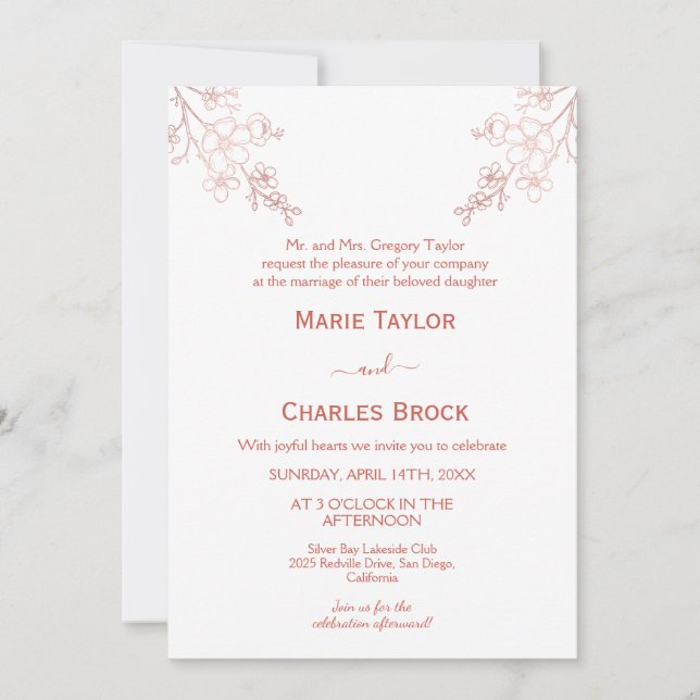 Faire-part de mariage Fleur de cerisier Or rose (Devant)