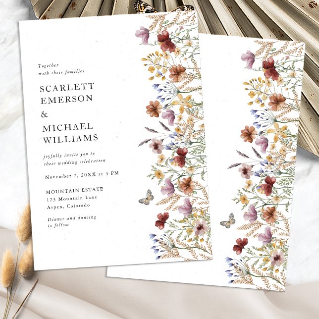 Faire-Part de Mariage Fleur de Champ Bohème Modern (Modern Boho Wildflower Wedding Invitation with Butterfly by Painted Paperie
)
