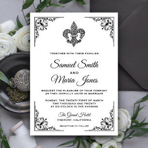 Faire-part de mariage Fleur De Lis noir et blanc