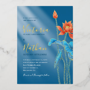 Faire-part de mariage fleur de lotus orange modern
