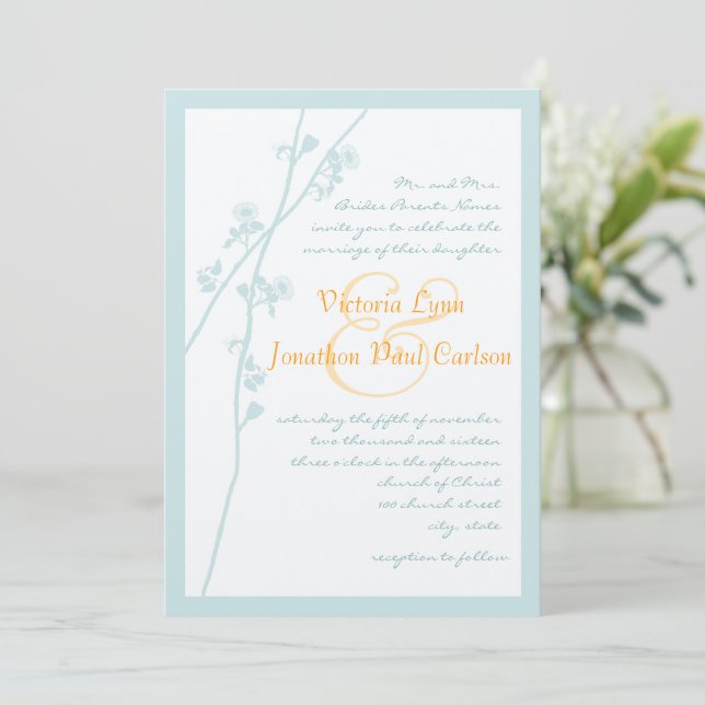 Faire-part de mariage Fleur de menthe et de corail (Debout devant)