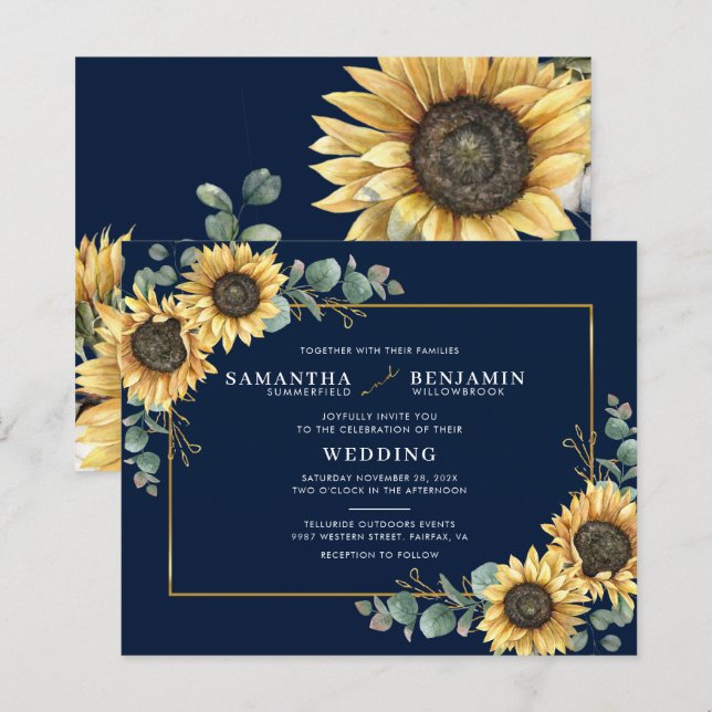 Faire-part de mariage Fleur de tournesol Eucalyptu (Devant / Derrière)