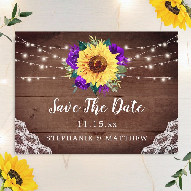 Faire-Part de Mariage Fleur de Tournesol Rustique  (Créateur téléchargé)