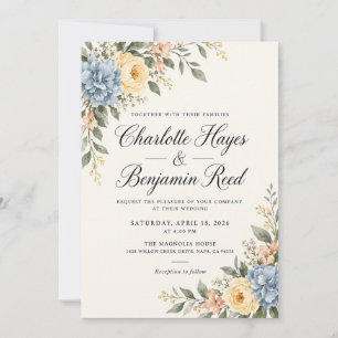 Faire-part de mariage Fleur d'Hortensia Bleu Rose