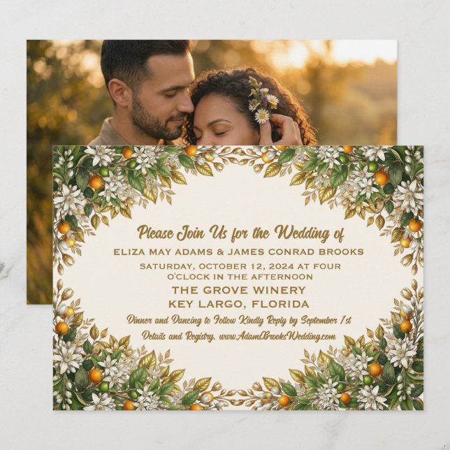 Faire-part de mariage Fleur d'Oranger de Floride (Devant / Derrière)