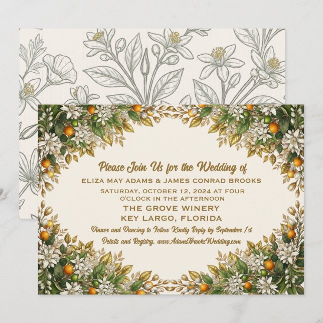 Faire-part de mariage Fleur d'Oranger de Floride (Devant / Derrière)