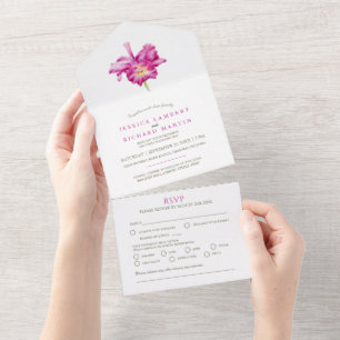Faire-part de mariage fleur d'orchidée rose aquare