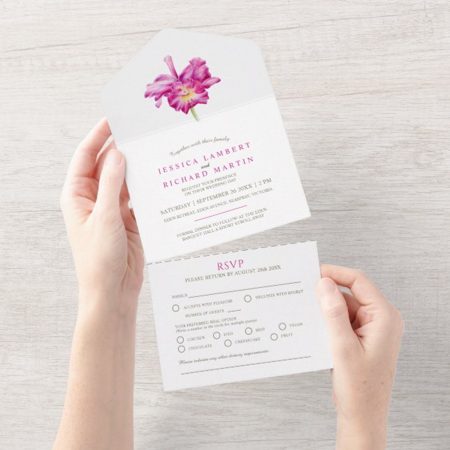 Faire-part de mariage fleur d'orchidée rose aquare (Déchirure)