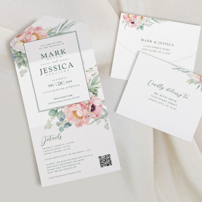 Faire-Part de Mariage Fleur Rose Blanc (Créateur téléchargé)