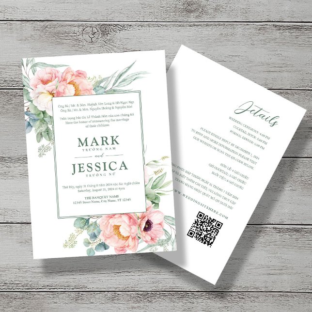 Faire-part de mariage fleur rose et blanche vietna (Créateur téléchargé)