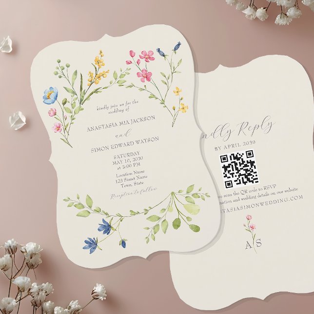 Faire-part de mariage Fleur sauvage avec QR Code (Créateur téléchargé)