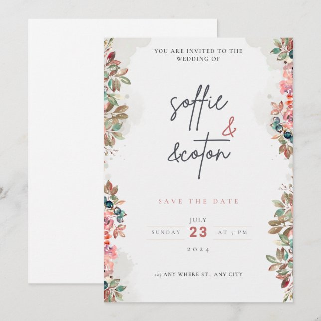 Faire-part de mariage Fleur sauvage beige Mariage (Devant / Derrière)