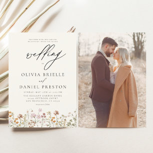 Faire-part de mariage fleur sauvage Beige Photo Bo