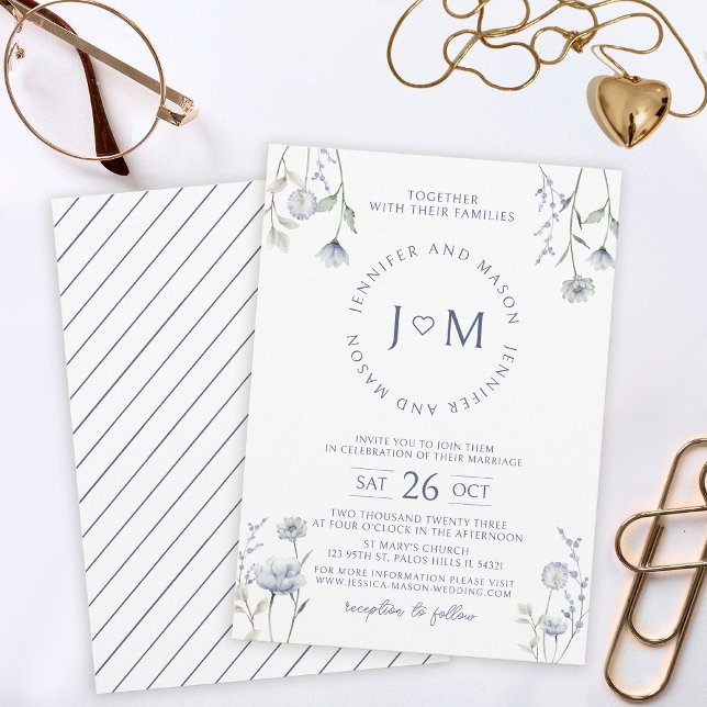 Faire-part de mariage fleur sauvage bleu aquarelle (Créateur téléchargé)