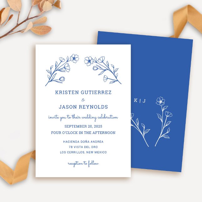 Faire-part de mariage Fleur sauvage bleu Cobalt (Wildflower Wedding Invitation in Cobalt Blue)