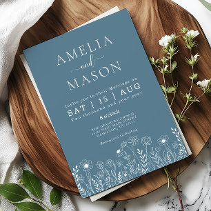 Faire-part de mariage Fleur sauvage bleu Dusty