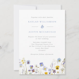 Faire-part de mariage Fleur sauvage bleu et jaune