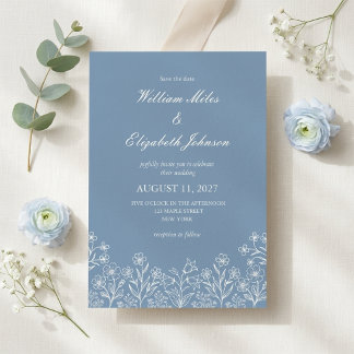 Faire-part de mariage Fleur sauvage Bleu poussiére