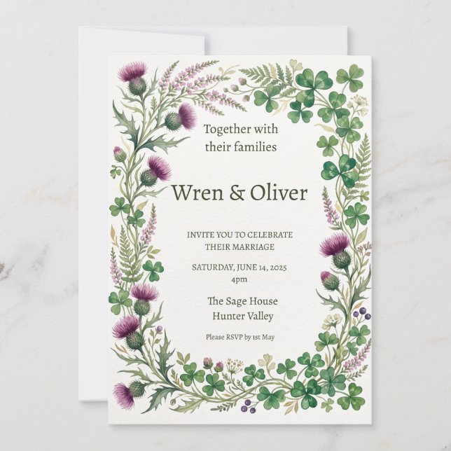 Faire-part de mariage Fleur sauvage Chardon Shamro (Devant)