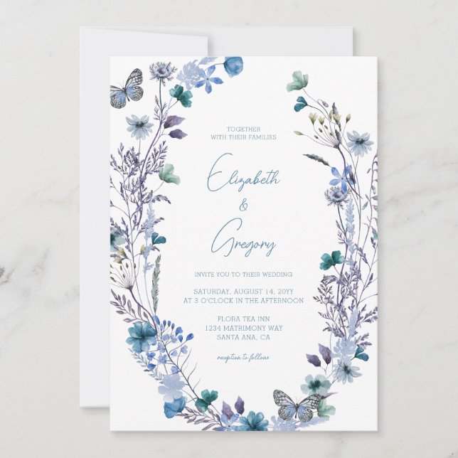 Faire-part de mariage Fleur sauvage de Boho bleu p (Devant)