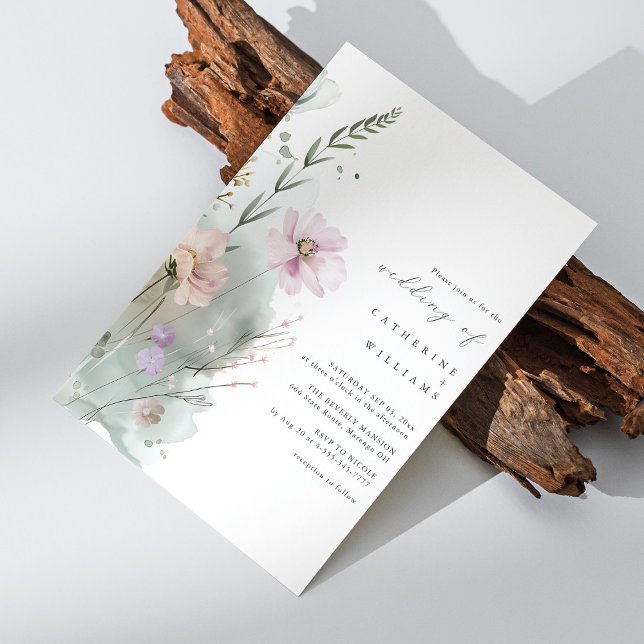 Faire-part de mariage fleur sauvage | Elégante aqu (Wildflower Wedding Invitation | Elegant Watercolor)