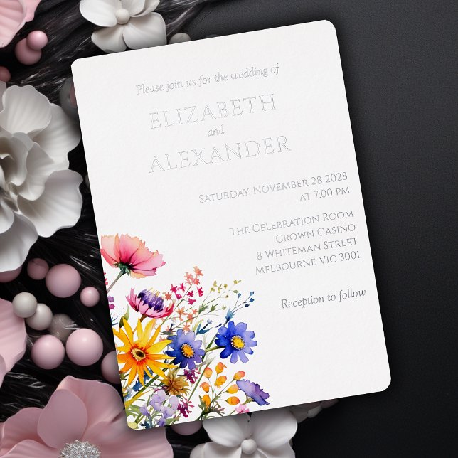 Faire-part de mariage fleur sauvage et argent (Créateur téléchargé)
