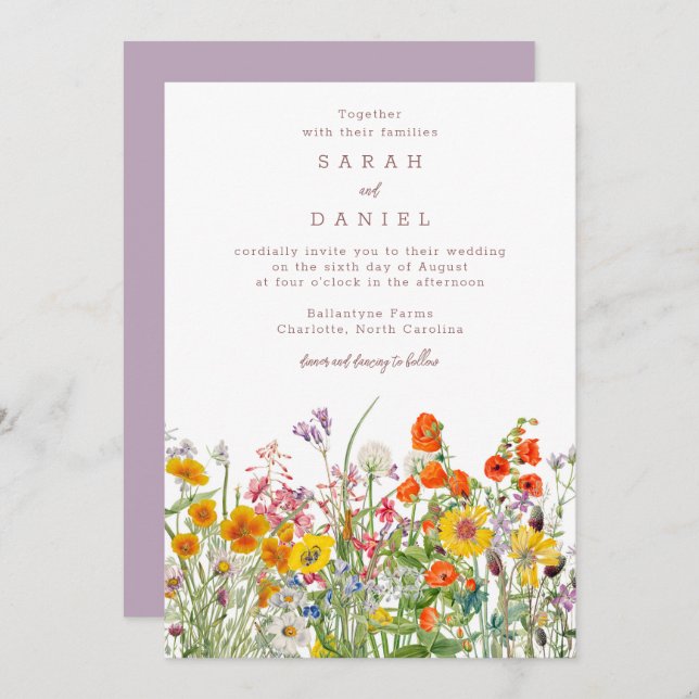 Faire-part de mariage fleur sauvage - Flower Meado (Devant / Derrière)