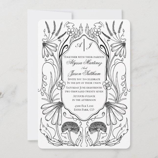 Faire-part de mariage Fleur sauvage intemporelle (Devant)