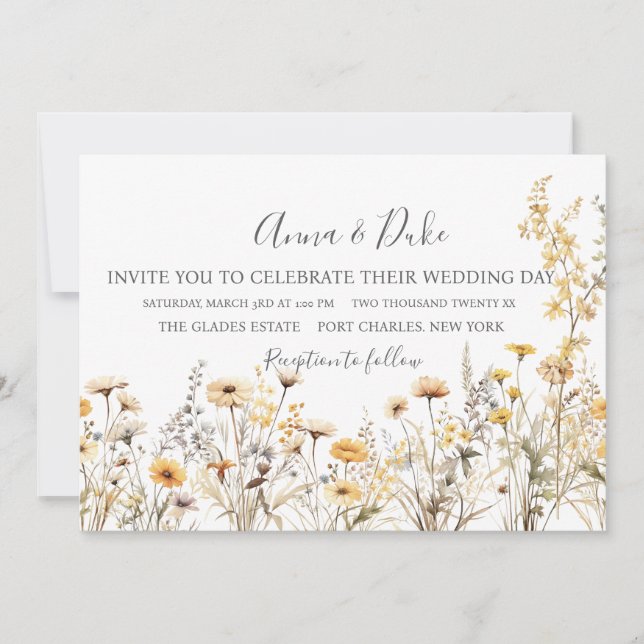 Faire-part de mariage Fleur sauvage jaune (Devant)