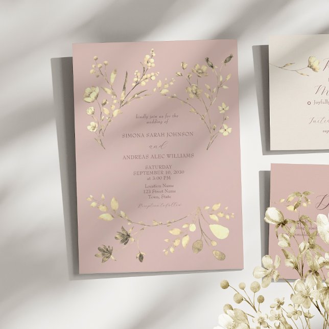 Faire-part de mariage Fleur sauvage Or Rosé (Créateur téléchargé)