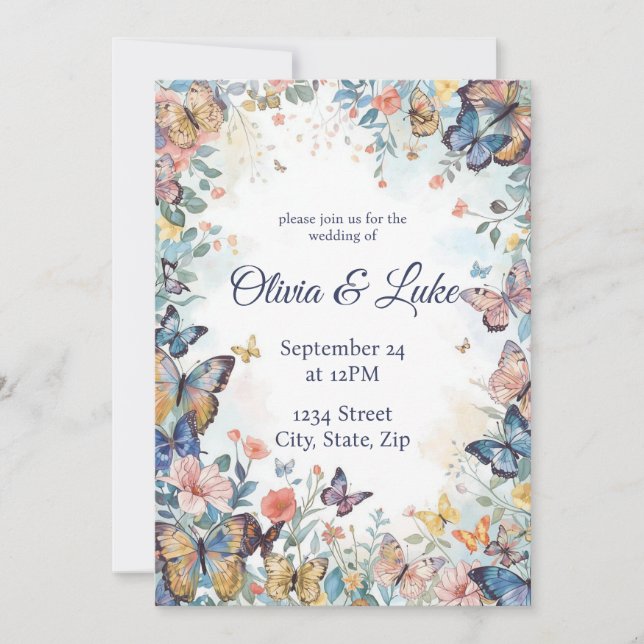 Faire-part de mariage Fleur sauvage & Papillon pas (Devant)
