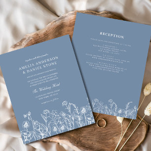 Faire-part de mariage Fleur sauvage Prairie Bleu P