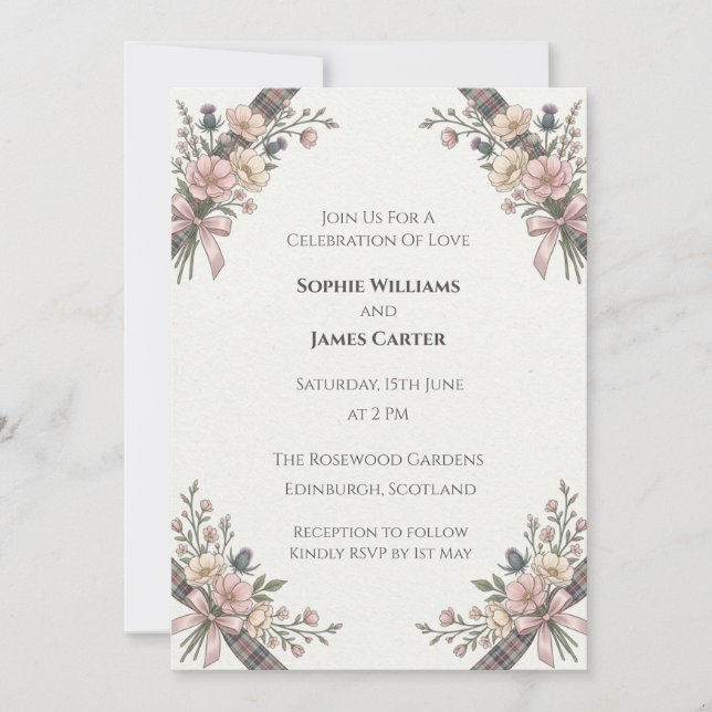 Faire-part de mariage Fleur sauvage rose (Devant)