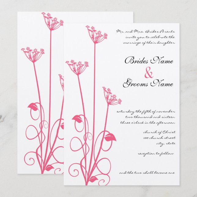 Faire-part de mariage Fleur sauvage rose chrétienn (Devant / Derrière)
