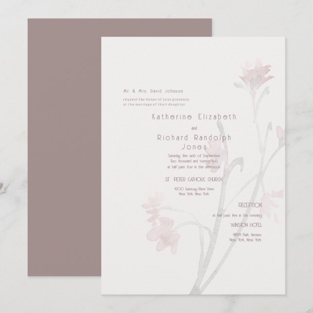 Faire-part de mariage Fleur sauvage Rose poudrée (Devant / Derrière)