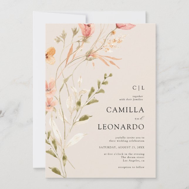 Faire-part de mariage Fleur sauvage rustique fleur (Devant)
