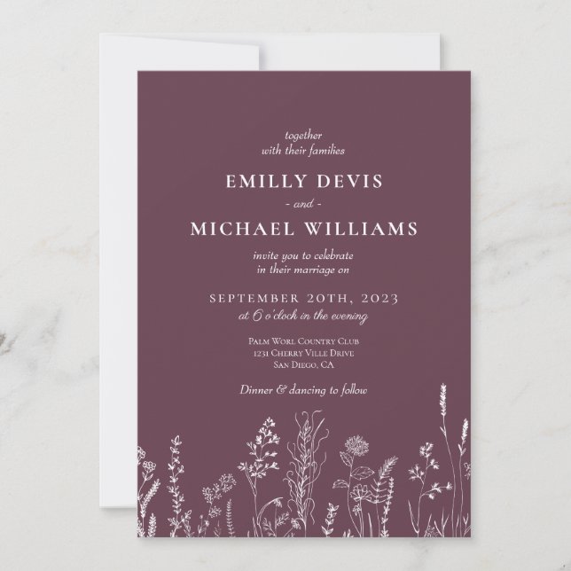 Faire-part de mariage fleur sauvage Velvet (Devant)