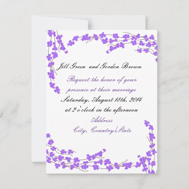 Faire-part de mariage Fleur violette (Devant)