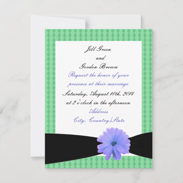 Faire-part de mariage Fleur violette Ruban noir (Devant)