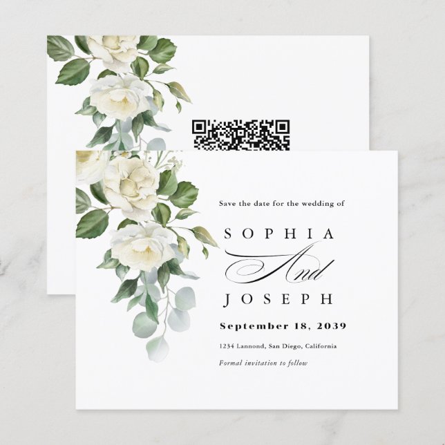 Faire part de mariage fleuri à l'eucalyptus floral (Devant / Derrière)