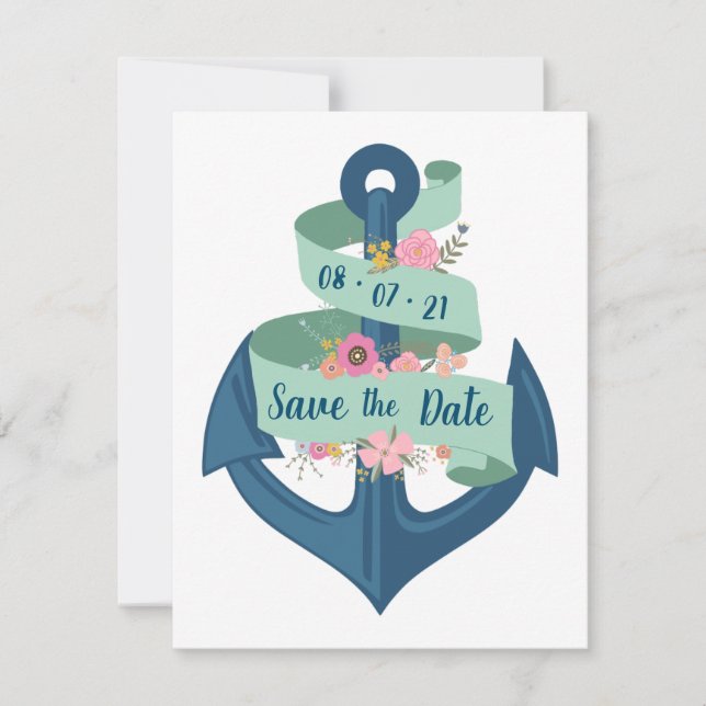 Faire-part de mariage fleuri à rayures nautiques d (Devant)