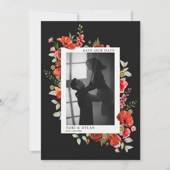 Faire-part de mariage fleuri avec photo de mariage (Devant)