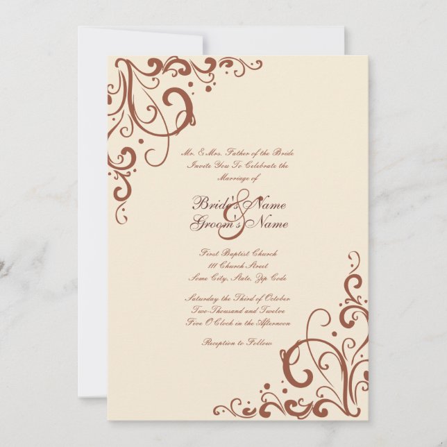 Faire-part de mariage fleuri Brown et crème (Devant)