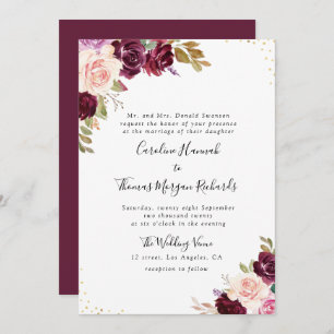 faire-part de mariage fleuri pourpre de prune