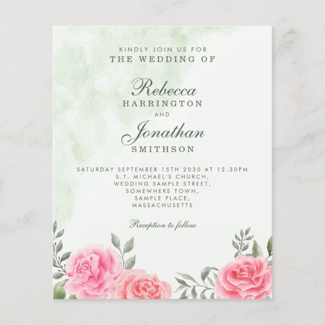 Faire-part de mariage fleuri Rose rose budget (Devant)