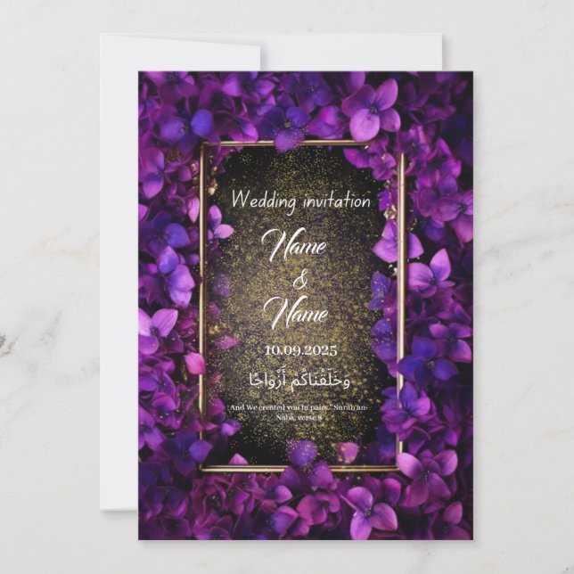 Faire-part de mariage fleuri violet (Devant)