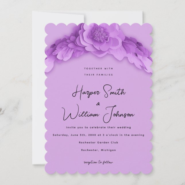 faire-part de mariage fleuri violet d'inspiration  (Devant)